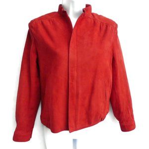 Vintage Red Suede Bomber Jacket Satin Lined Full Concealed Zipper Euro Mod